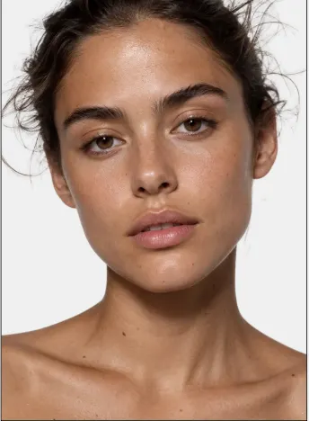 Beauty portrait with natural skin texture and slicked-back hair