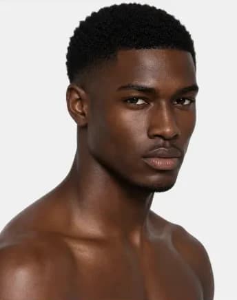AI beauty portrait of the same Black male model, three-quarter view