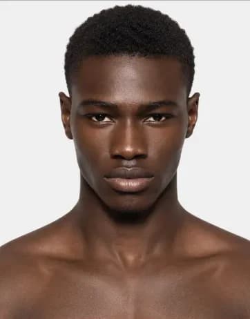 AI beauty portrait of a Black male model, front view with visible skin texture