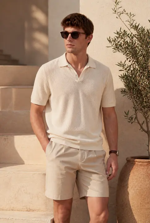 Cream polo by the olive tree