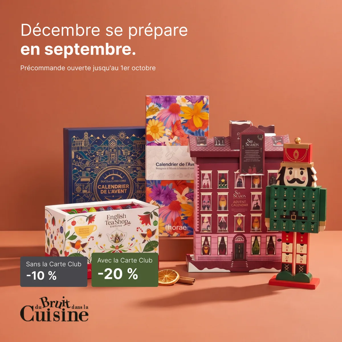 Advent calendar pre-sale ad for Du Bruit Dans La Cuisine, 1:1 format