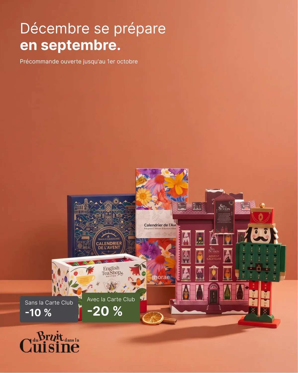 Advent calendar pre-sale ad for Du Bruit Dans La Cuisine, 4:5 format
