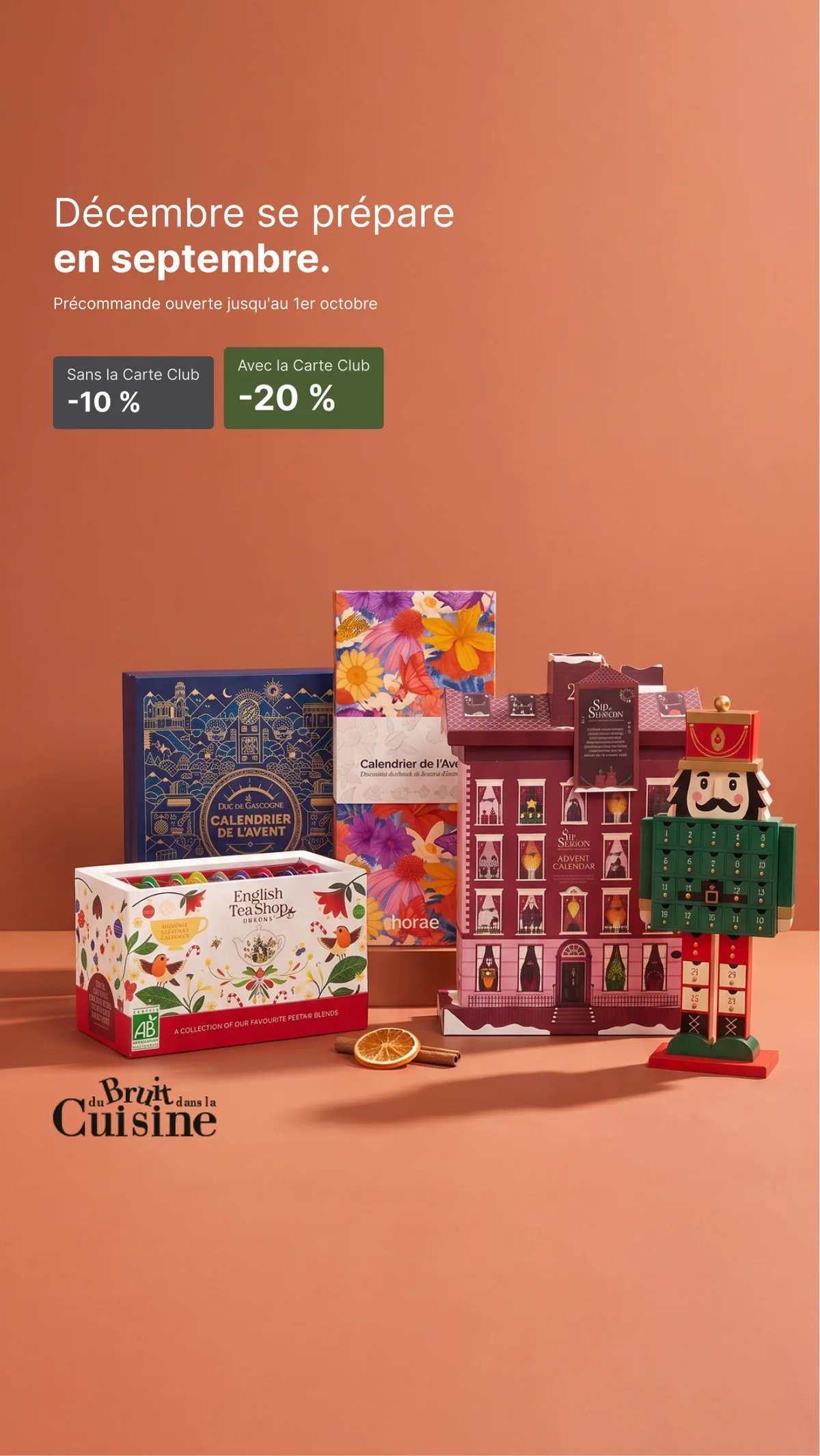Advent calendar pre-sale ad for Du Bruit Dans La Cuisine, 9:16 format