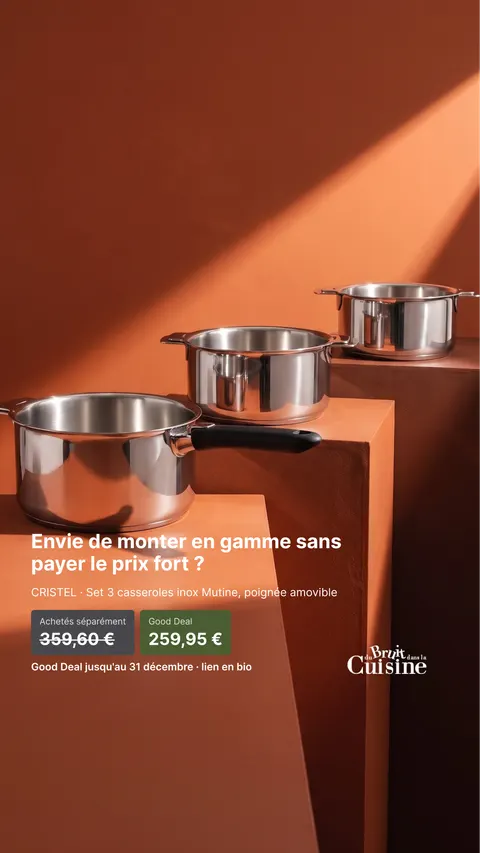 Good Deal cookware offer ad for Du Bruit Dans La Cuisine, 9:16 format